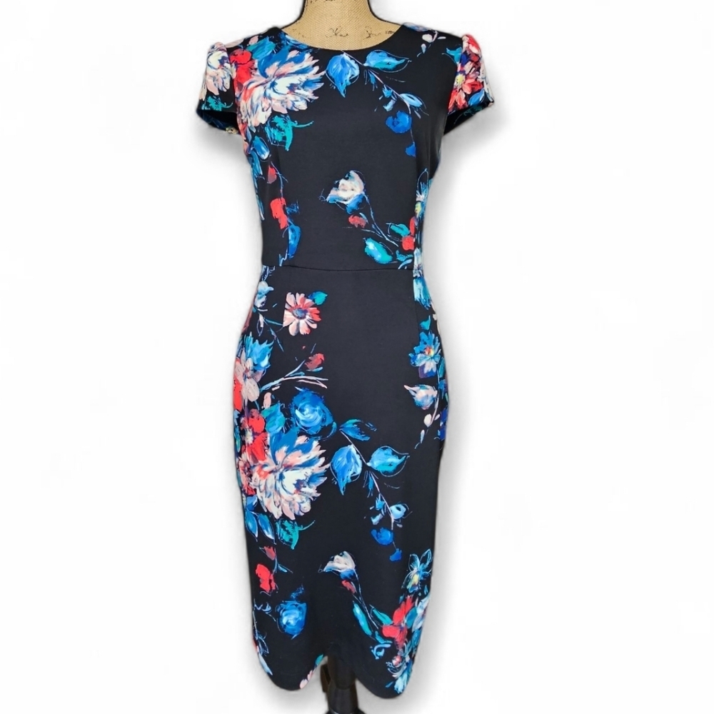 Betsey Johnson Floral Bodycon Multicolor Stretch Midi Dress, Size 4 - Picture 2 of 8